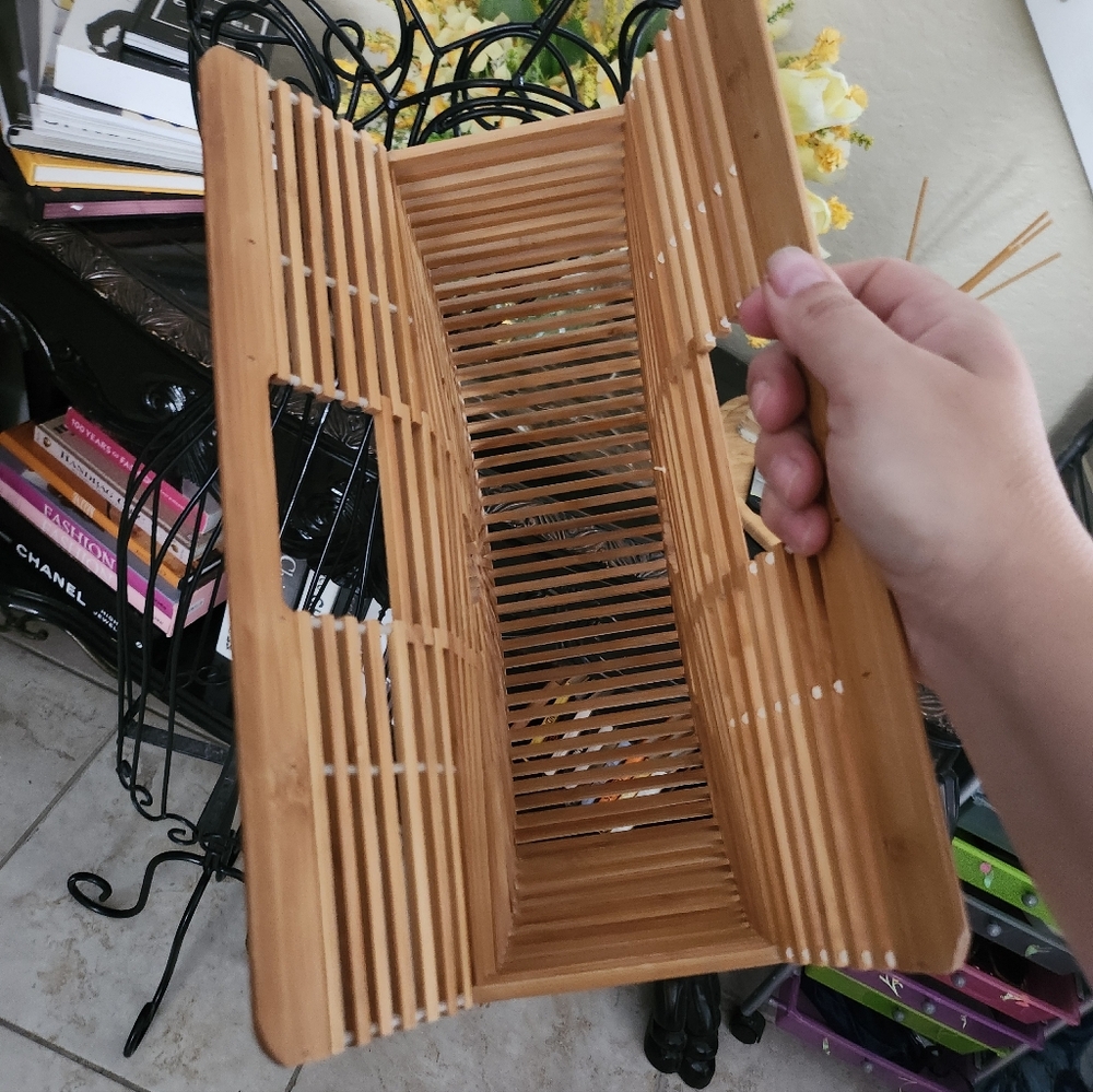 Large Bamboo Wooden Purse Cage Clutch Handbag - Picture 3 of 3